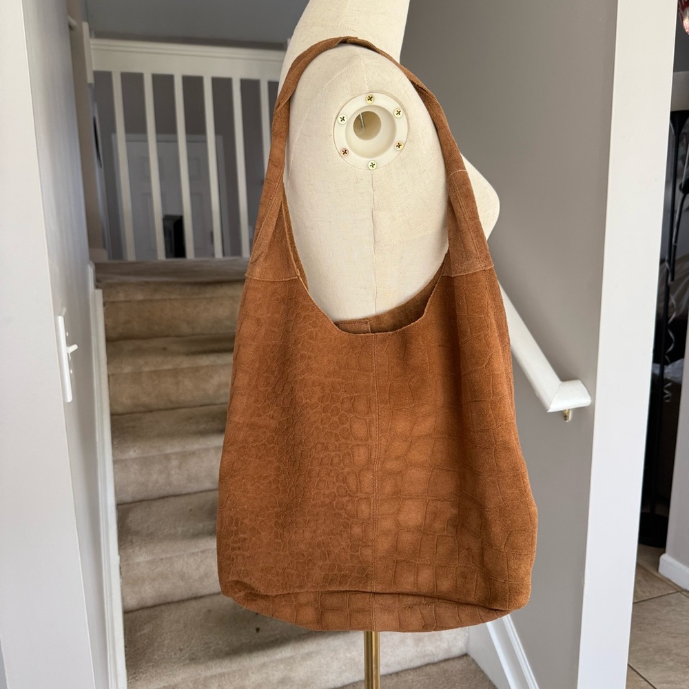 Haute hippie Elegant Brown Croc-Embossed Tote Bag